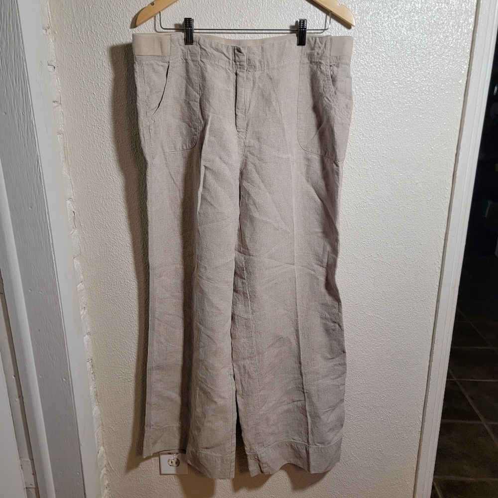 J Jill Wide Leg Linen Pants sz L Natural Flax Tan Minimalist Lagenlook Beach